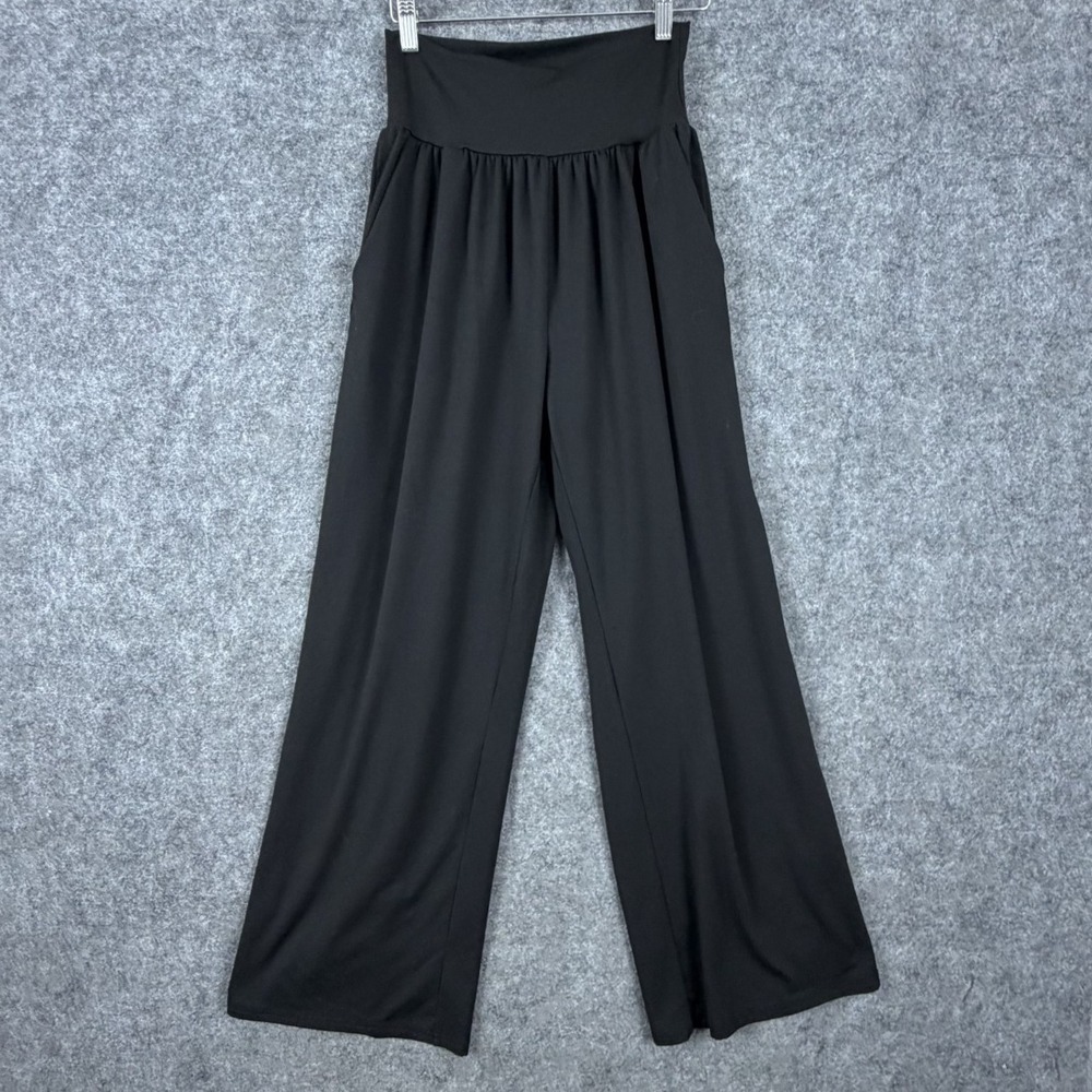 Ueu Lounge Pants Womens Medium Black Stretch High Waist Wide Leg Yoga Pull On